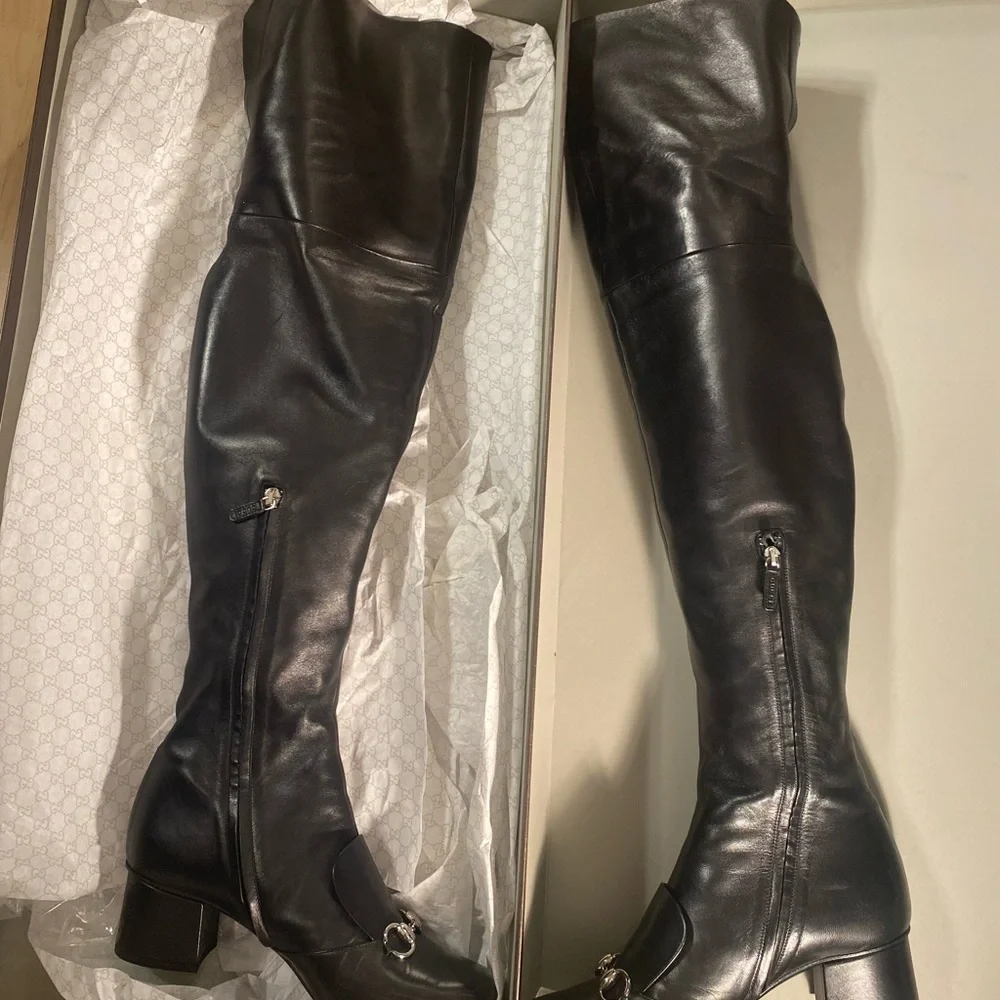 STUNNING & RARE ✨ Gucci Black Leather Lillian Over-The-Knee Horsebit Boots